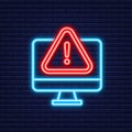 Alert message monitor notification. Neon icon. Danger error alerts, laptop virus problem or insecure messaging spam