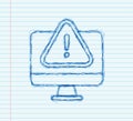 Alert message monitor notification. sketch icon. Danger error alerts, laptop virus problem or insecure messaging spam