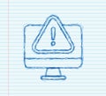 Alert message monitor notification. sketch icon. Danger error alerts, laptop virus problem or insecure messaging spam