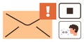 Alert Notification with Mail Envelope, Voice Recognition, and Media Control Icons Royalty Free Stock Photo