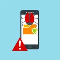 Alert notification on smartphone vector, malware concept, spam data, fraud internet error Royalty Free Stock Photo