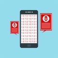 Alert notification on smartphone vector, malware concept, spam data, fraud internet error Royalty Free Stock Photo