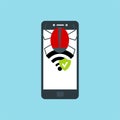 Alert notification on smartphone vector, malware concept, spam data, fraud internet error Royalty Free Stock Photo