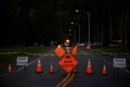 Alert signage on an American or Canadian road that advise drivers about a closure on the street Royalty Free Stock Photo