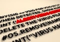 Alert. Virus detection text in computer abstract script code Royalty Free Stock Photo