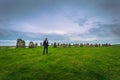 Ales Stones - October 22, 2017: Traveler at the iron age Ales Stones in Skane, Sweden Royalty Free Stock Photo