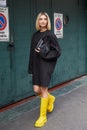 Alessia Lanza before Onitsuka Tiger fashion show, Milan Fashion Week street style Royalty Free Stock Photo