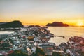 Alesund city in Norway sunset aerial view Royalty Free Stock Photo