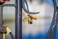 ALESUND, NORWAY, APRIL, 04, 2018: Close up of dozens of padlocks of love on the bridge