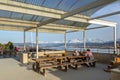 Alesund, Norway - April 13, 2018: People resting at the view point of beautiful Alesund town in Norway. Alesund is a town and Royalty Free Stock Photo