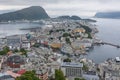 Alesund, Norway - June 12, 2016: Norway, Alesund town panoramic view, Norwegian fjords. View from the mountain Aksla at the city