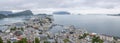 Alesund, Norway - June 12, 2016: Norway, Alesund town panoramic view, Norwegian fjords. selective focus