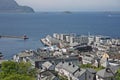 The bird`s eye view of Alesund port town on the west coast of Norway, at the entrance to the Geirangerfjord Royalty Free Stock Photo