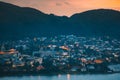 Alesund, Norway. Night View Of Residential Area In Alesund Skyline. Cityscape In Summer Morning