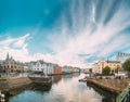 Alesund, Norway. Old Houses In Cloudy Summer Day. Art Nouveau Architecture Is Historic Heritage And Landmark. Panorama