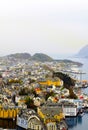 Alesund Skyline on a Rainy Day, Colorful Urban Architecture, Travel Norway