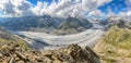 Aletsch glacier from Eggishorn.Largest and longest glaciers in euopra, valais switzerland.Panoramic view to the jungfrau Royalty Free Stock Photo