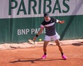 Alex de Minaur of Australia in action during his first round match against Ilya Ivashka of Belarus at 2023 Roland Garros Royalty Free Stock Photo