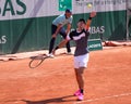 Alex de Minaur of Australia in action during his first round match against Ilya Ivashka of Belarus at 2023 Roland Garros Royalty Free Stock Photo