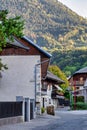 Small french houses in alpine village with mountain Royalty Free Stock Photo