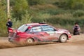 Alex Kononov drives a Mitsubishi Lancer