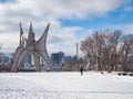 Alexander Calder Trois Disques from Montreal public`s Art collection in Park Jean-Drapeau during a winter