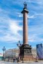 The Alexander Column, dating from 1834, in the Palace Square Dvortsovaya pl in Saint Petersburg, Russia Royalty Free Stock Photo