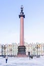 Alexander Column on Palace Square in St. Petersburg. winter view Royalty Free Stock Photo