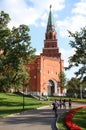 Alexander Garden and Borovitskaya Tower of Moscow Kremlin, Russia Royalty Free Stock Photo