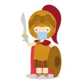 Alexander The Great cartoon character with surgical mask and latex gloves