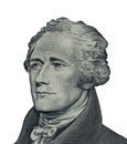 Alexander Hamilton face on US ten or 10 dollars bill macro unite