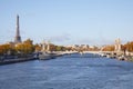 Alexander III bridge, Eiffel tower and Seine river view in a sunny day in Paris, France Royalty Free Stock Photo