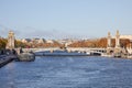 Alexander III bridge view and Seine river in a sunny day in Paris, France Royalty Free Stock Photo