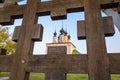 Alexander Monastery in Suzdal. View through the wooden gate.