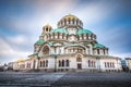 Alexander Nevski cathedral square in Sofia at dramatic autumn sunset, Bulgaria Royalty Free Stock Photo
