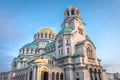 Alexander Nevski cathedral square in Sofia at dramatic autumn sunset, Bulgaria Royalty Free Stock Photo