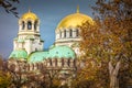 Alexander Nevski cathedral square in Sofia at dramatic autumn sunset, Bulgaria Royalty Free Stock Photo