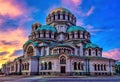 Alexander Nevsky Cathedra at sunset in Sofia Royalty Free Stock Photo