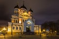 Alexander Nevsky Cathedral by night, orthodox cathedral in the Tallinn Old Town, Estonia. Royalty Free Stock Photo