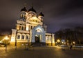 Alexander Nevsky Cathedral by night, orthodox cathedral in the Tallinn Old Town, Estonia. Royalty Free Stock Photo