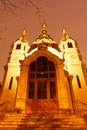 The Alexander Nevsky Cathedral at rainy night .It is a Russian Orthodox cathedral church located at rue Daru in the 8th