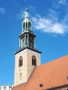 The St Marienkirche in the Alexanderplatz area of Berlin in Germany.It is close to the Fernsehturm the Communications Tower