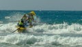 ALEXANDRA HEADLAND, QUEENSLAND, AUSTRALIA- APRIL 21, 2016: women`s surf boat race on the sunshine coast of australia