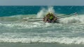 ALEXANDRA HEADLAND, QUEENSLAND, AUSTRALIA- APRIL 24, 2016: a surf boat crew at the start of a race