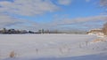 Alexandra Interprovincial bridge over frozen Ottawa on a winter day with snow