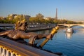 Alexandre III bridge against eiffel tower in Paris, France Royalty Free Stock Photo