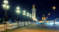 Alexandre III bridge at night in Paris Royalty Free Stock Photo