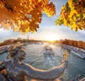 Alexandre III bridge in Paris against Eiffel Tower with autumn leaves, France Royalty Free Stock Photo