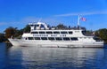 Alexandria Bay, New York, U.S.A - October 24, 2019 - The Gananoque Boat Line with passengers passing by St Lawrence River and