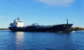 Alexandria Bay, New York, U.S.A - October 24, 2019 - A large ship passing by St Lawrence River and Thousands Islands